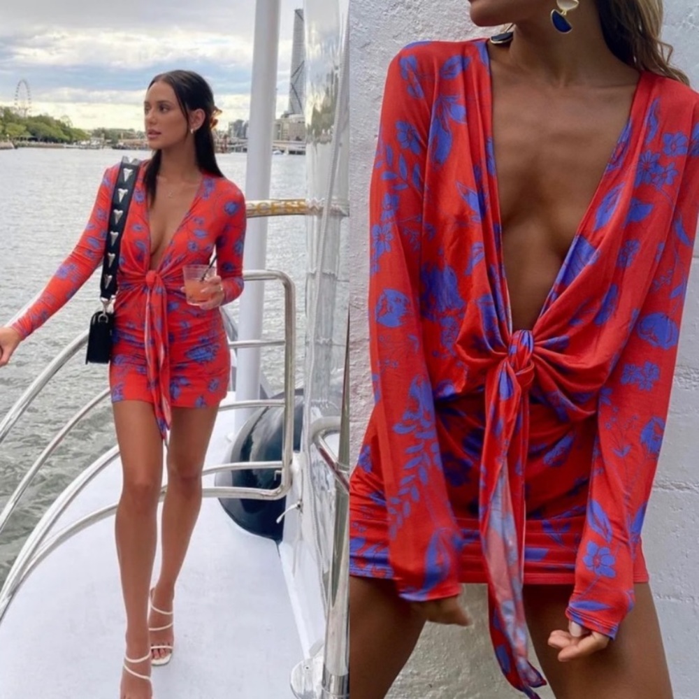 Rat & Boa Red and Blue Floral Mini Dress